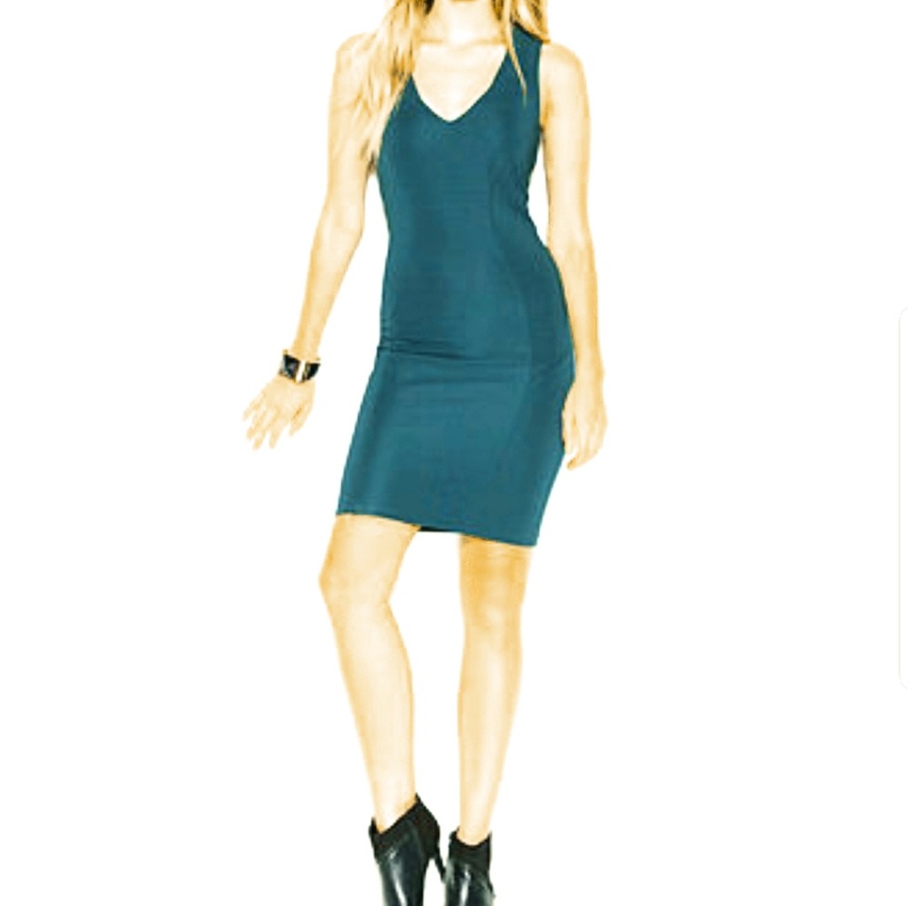 Bar III Turquoise Green Ribbed V-neck Dress